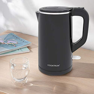 COOKTRON 1.7L Electric Kettle, Double Wall Hot Water Boiler BPA-Free, Black