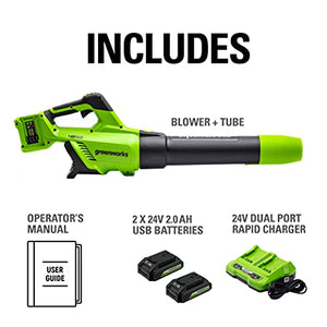 Greenworks 48V (2 x 24V) Cordless Axial Blower (125 MPH 2*2Ah Battery, Green