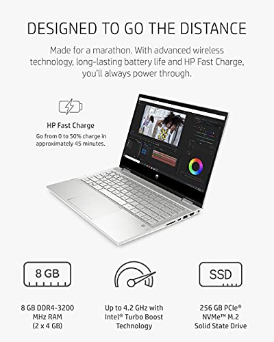 HP Pavilion x360 14” Touchscreen Laptop, 11th Gen 14-inch, Natural Silver