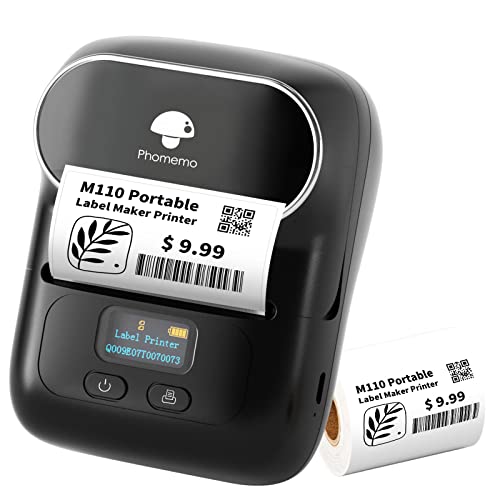 Phomemo M110 Bluetooth Label Maker, Portable Barcode Printer A-Black