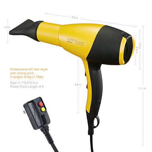 Ionic Hair Dryer AC 2100W Professional Salon Blow Low Noise Fast Yellow
