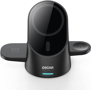 Oscar 3 in 1, 15W Foldable Magnetic Wireless Charging Station, Black