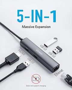 Anker USB C Hub Adapter, 5-in-1 C Adapter with 4K C to HDMI, Gray