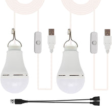 Load image into Gallery viewer, 2 Pcs 10w USB Light Bulb with Splitter Y-Cable Camping for White