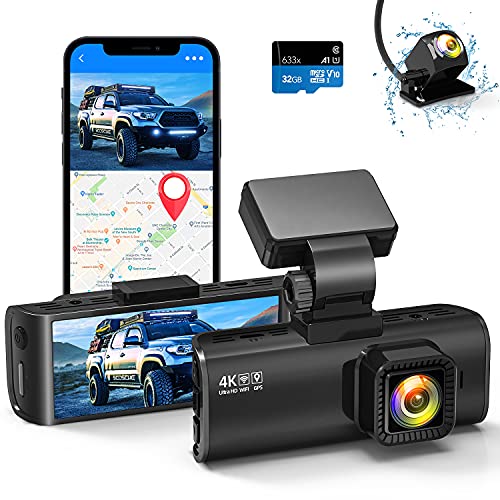 Dual Dash Cam Built-in WiFi GPS Front 4K/2.5K and Rear 1080P Dash...
