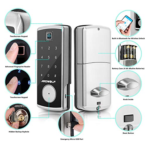 Ardwolf A70 Keyless Entry Bluetooth Dead-Bolt Door Lock with Silver