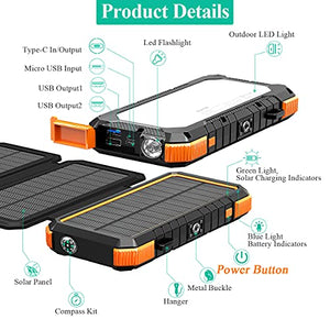 BLAVOR Solar Charger with Foldable Panels, Outdoor Power Bank 18W Fast Orange