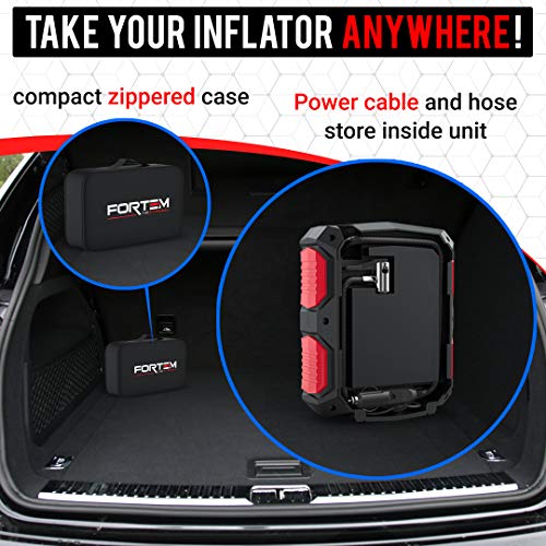 FORTEM Tire Inflator Portable Air Compressor, Bike Pump, 12V Red