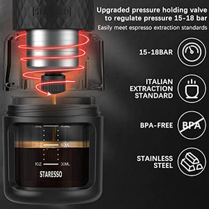 STARESSO (Upgrade) Portable Espresso Machine - Manual Medium, Black