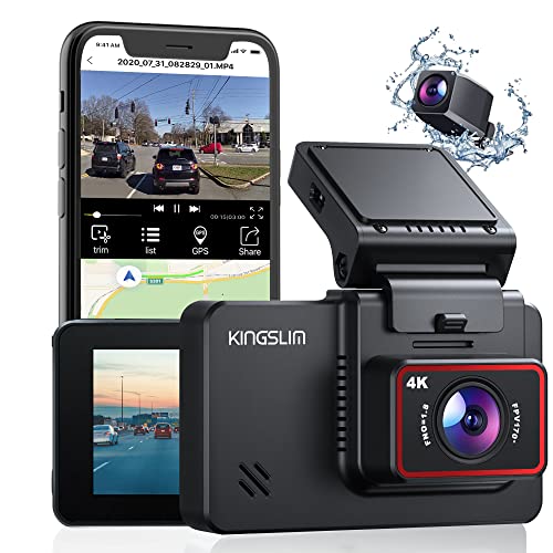 Kingslim D4 4K Dual Dash Cam with Built-in WiFi GPS, Front 4K/2.5K Rear Black