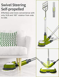 Cordless Electric Mop, Spin Mop with LED 5 Piece Set, Green
