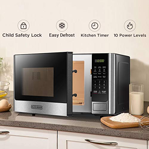 BLACK+DECKER Digital Microwave Oven with Turntable 0.9 Cu.ft, Stainless Steel