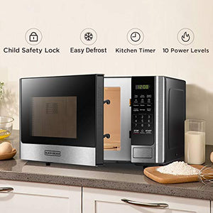 BLACK+DECKER Digital Microwave Oven with Turntable 0.9 Cu.ft, Stainless Steel