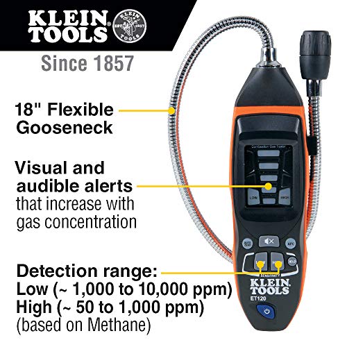 Klein Tools ET120 Gas Leak Detector, Combustible Meter with 18-Inch...