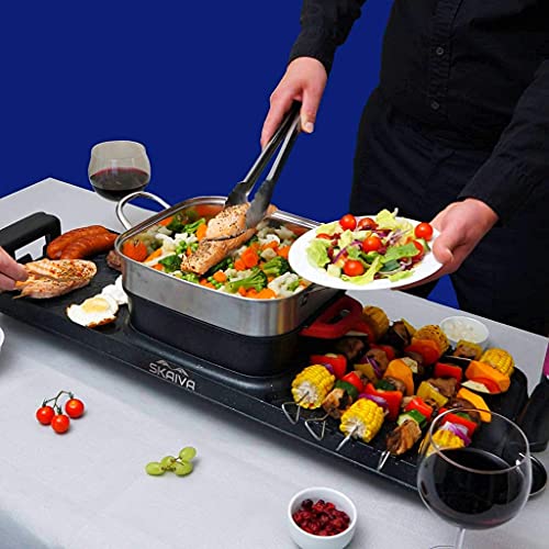 SKAIVA 3 in 1 Electric Smokeless Grill and Hot Pot with Black Silver Red