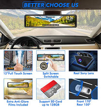 Load image into Gallery viewer, PORMIDO Mirror Dash Cam Backup Camera 12&quot; Full Screen Rear View
