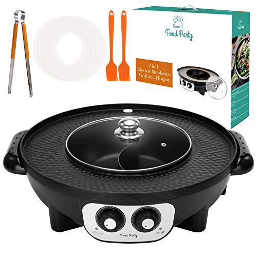 Food Party 2 in 1 Electric Smokeless Grill and Hot Pot Black