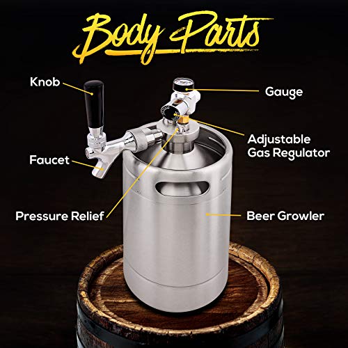 NutriChef Double Walled System-64oz Stainless Steel Growler Tap Portable...