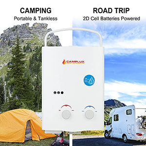 Camplux 5L Outdoor Portable Water Heater, 1.32 GPM Tankless Propane Gas White