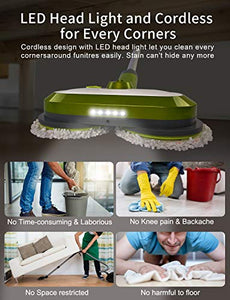 Cordless Electric Mop, Spin Mop with LED 5 Piece Set, Green