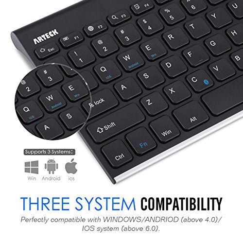 Bluetooth Keyboard, Arteck Stainless Steel Universal Portable Wireless Black