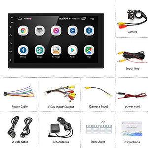Hikity Double Din Android Car Stereo with GPS 7 Inch Touch 1G+16G, Black