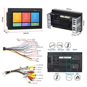 Hikity Double Din Android Car Stereo with GPS 7 Inch Touch 1G+16G, Black