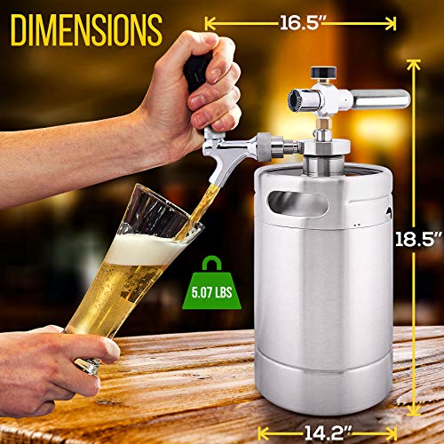 NutriChef Double Walled System-64oz Stainless Steel Growler Tap Portable...