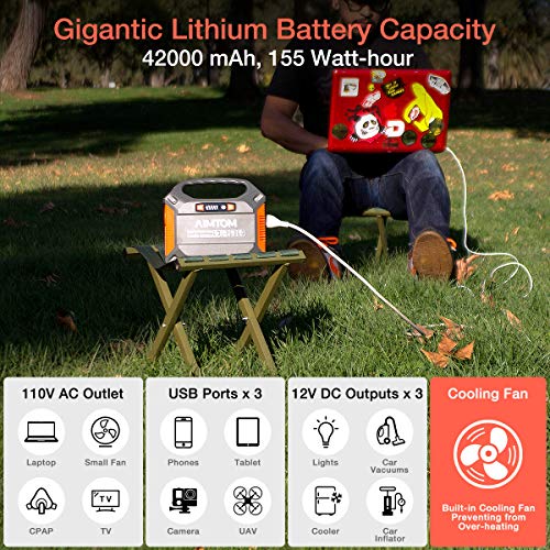 AIMTOM Portable Solar Generator, 42000mAh 155Wh Power Station,