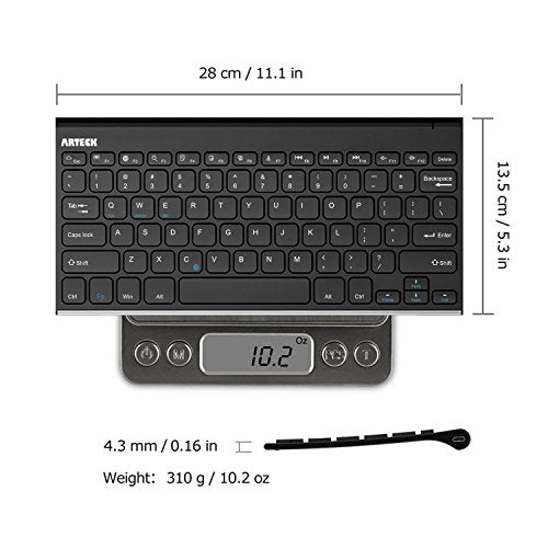 Bluetooth Keyboard, Arteck Stainless Steel Universal Portable Wireless Black