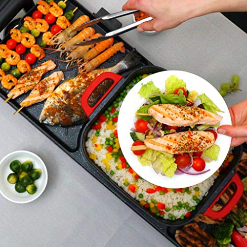 SKAIVA 3 in 1 Electric Smokeless Grill and Hot Pot with Black Silver Red