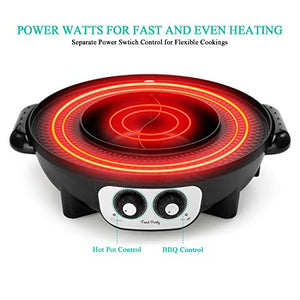 Food Party 2 in 1 Electric Smokeless Grill and Hot Pot Black