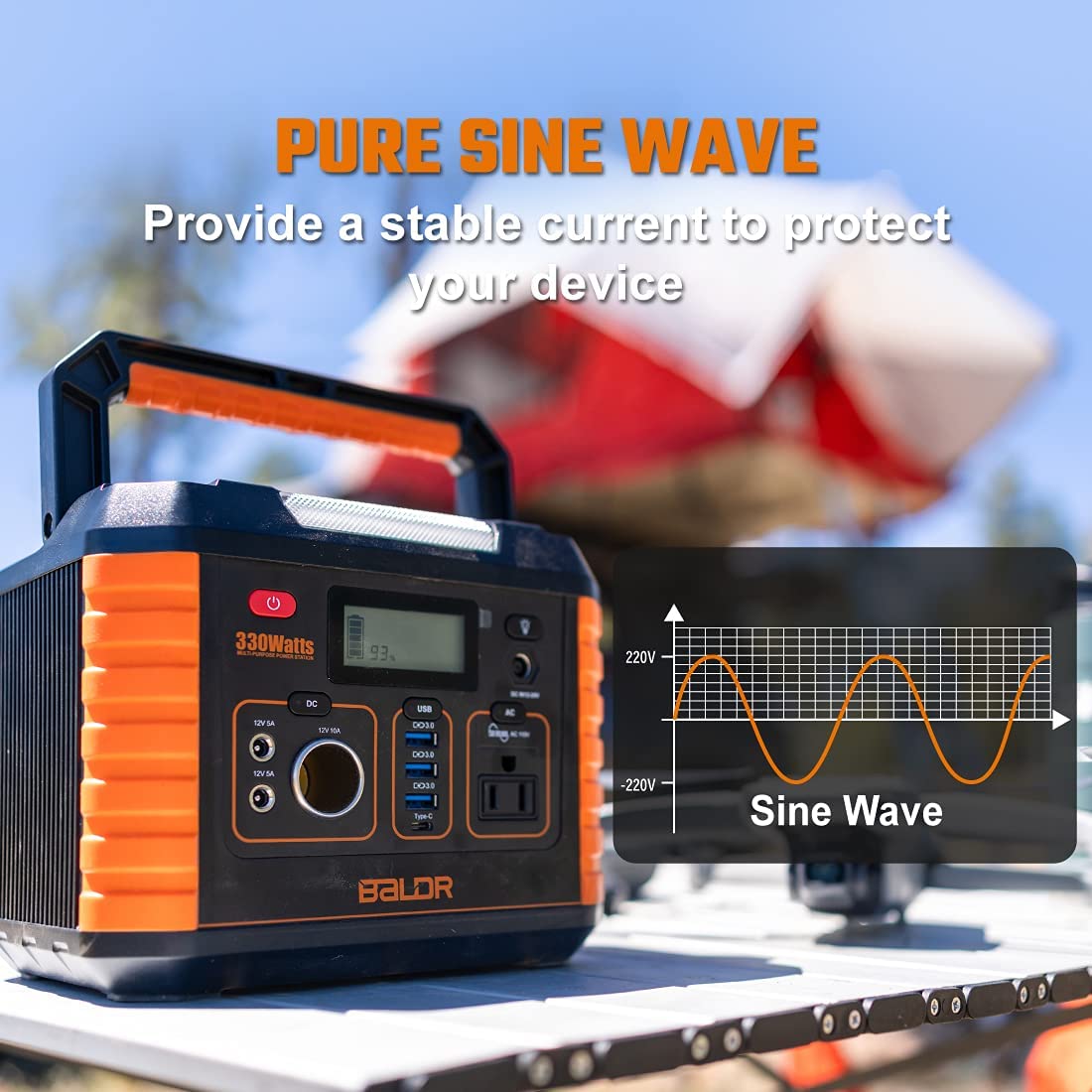 BALDR Portable Power Station 330W, Solar ‎Baldr330, Orange and Grey