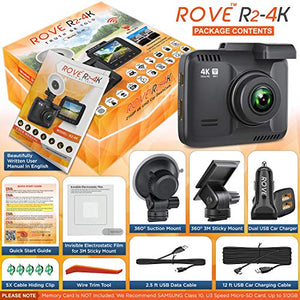 Rove R2-4K Dash Cam Built in WiFi GPS Car Dashboard Camera Recorder Black