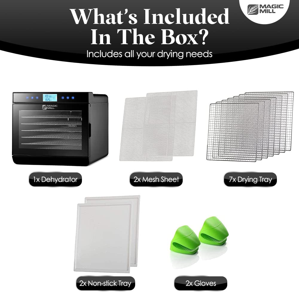 Magic Mill Food Dehydrator Machine - Easy 7 Trays Stainless Steel, Black