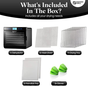Magic Mill Food Dehydrator Machine - Easy 7 Trays Stainless Steel, Black