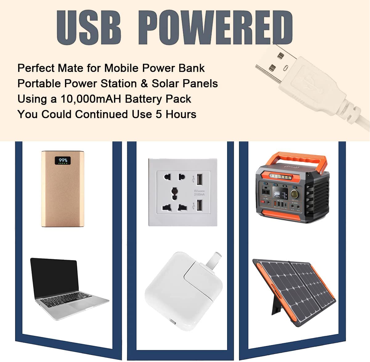 2 Pcs 10w USB Light Bulb with Splitter Y-Cable Camping for White