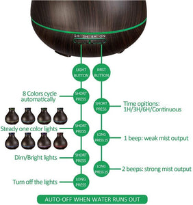 Aromatherapy Essential Oil Diffuser Humidifier 550ml 12 Hours High Dark Brown