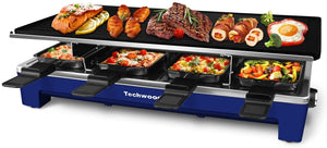 Techwood 1500W Raclette Electric Indoor Grill, 8-Serving 20*7.1*11, Blue