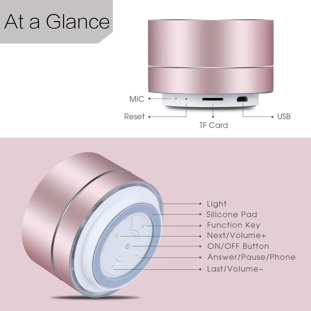 A2 LENRUE Portable Wireless Bluetooth Speaker with Rose Gold