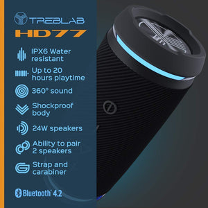 TREBLAB HD77 - Ultra Premium Bluetooth Speaker - Loud 360° HD Surround Black