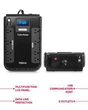 Load image into Gallery viewer, CyberPower CP750LCD Intelligent LCD UPS System, 750VA/420W, 8 Outlets,...