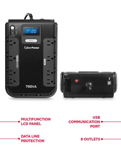 CyberPower CP750LCD Intelligent LCD UPS System, 750VA/420W, 8 Outlets,...