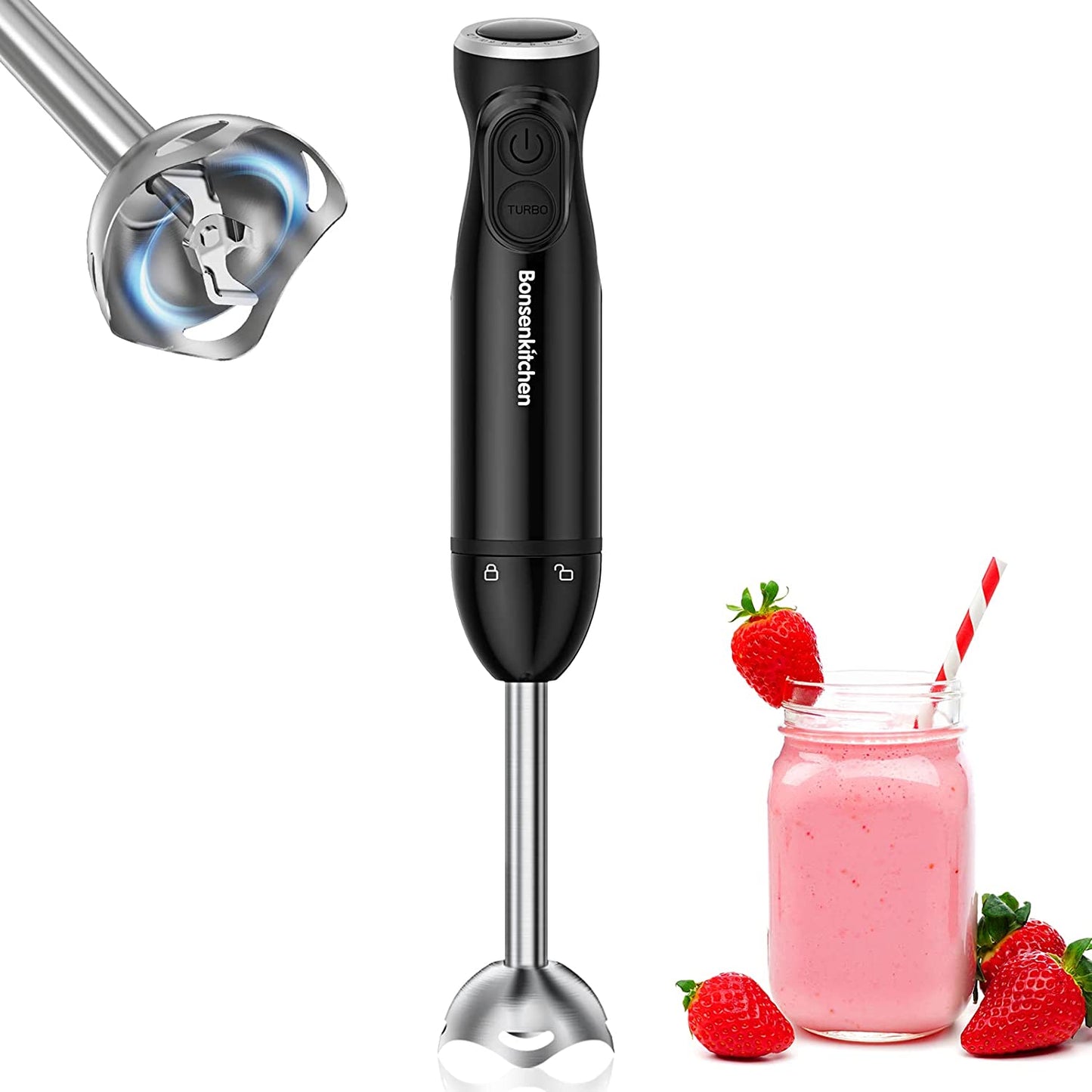 Bonsenkitchen Handheld Blender, Electric Hand Blender 12-Speed & 1-basic