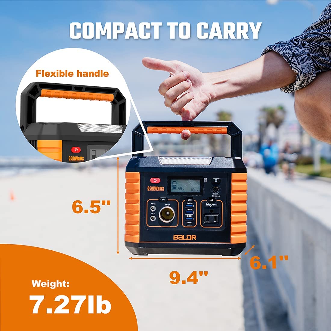 BALDR Portable Power Station 330W, Solar ‎Baldr330, Orange and Grey