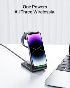 Intoval Wireless Charging Station, 3 in 1 Charger for Apple Black