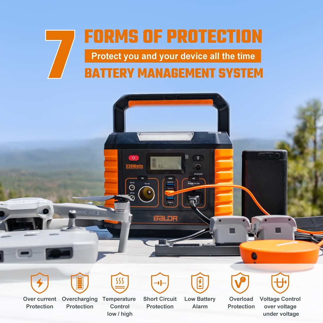 BALDR Portable Power Station 330W, Solar ‎Baldr330, Orange and Grey