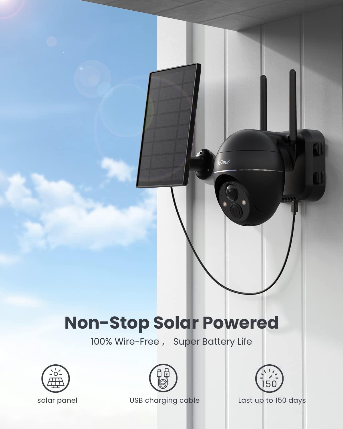 Security Cameras Wireless Outdoor, 2K Solar security camera System 360° PTZ...