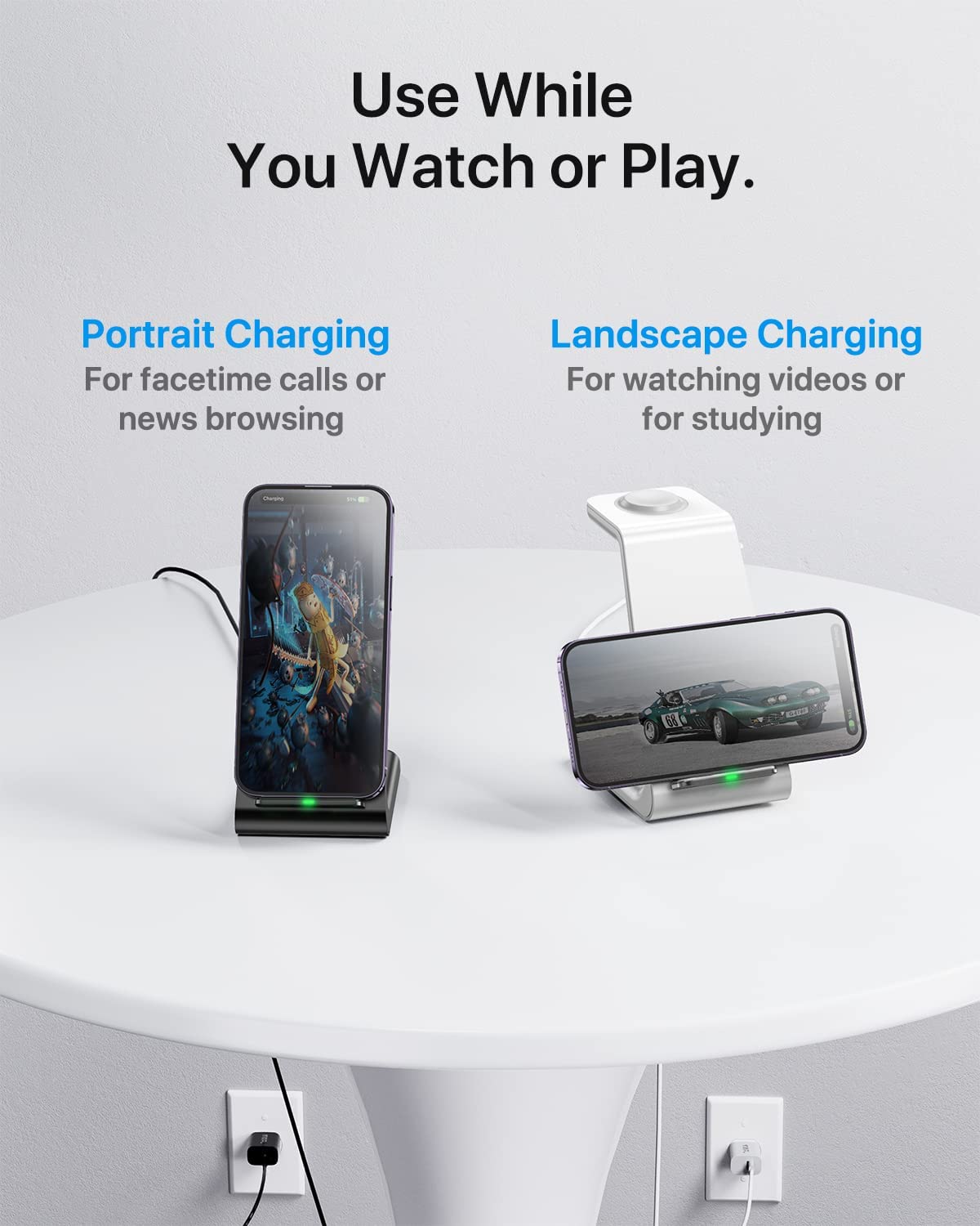 Intoval Wireless Charging Station, 3 in 1 Charger for Apple Black