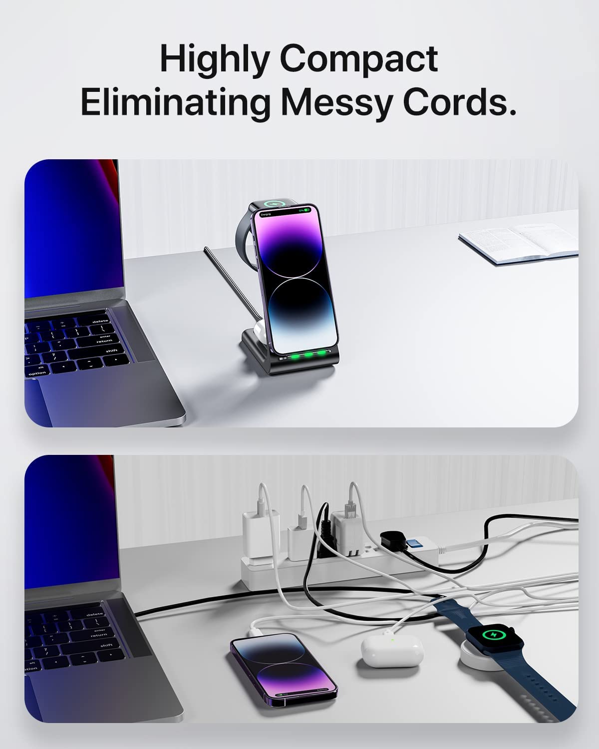 Intoval Wireless Charging Station, 3 in 1 Charger for Apple Black